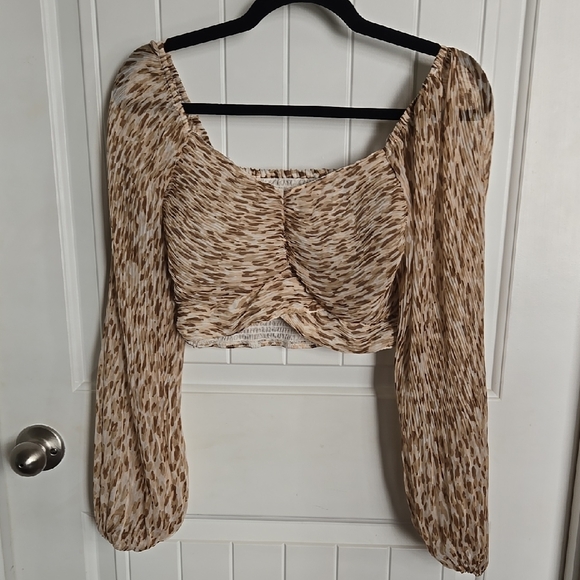 Japna Tan & Brown Off-Shoulder Ruched Crop Top M Boho Sweetheart Neckline Blouse - Picture 1 of 4